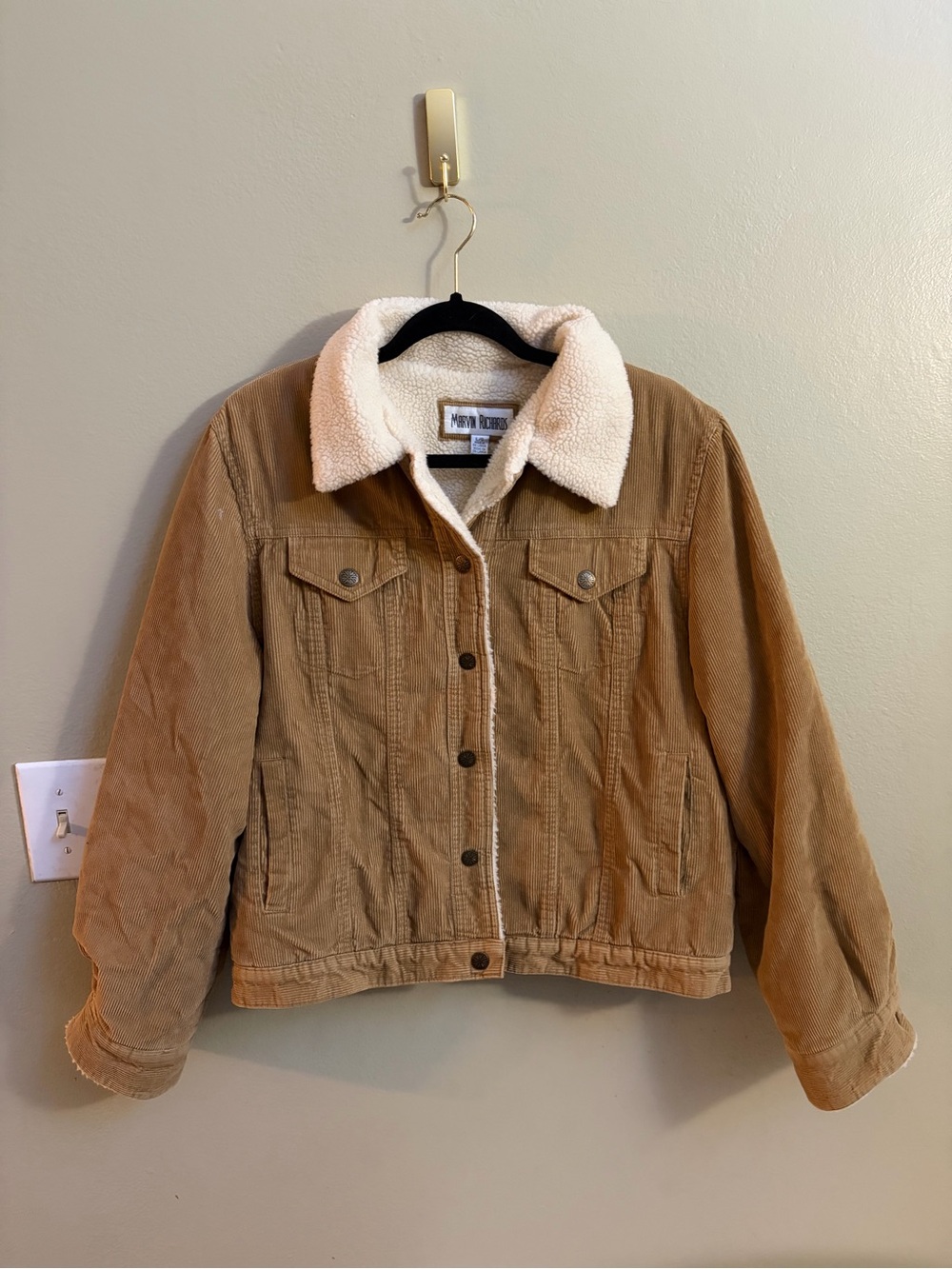 Marvin Richards corduroy Sherpa coat vintage tan beige size L